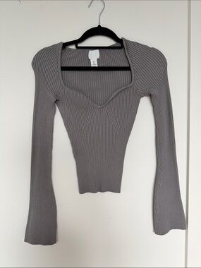 3/$45 H&M Ribbed Scoop-Neck Long Sleeve Top - Gray